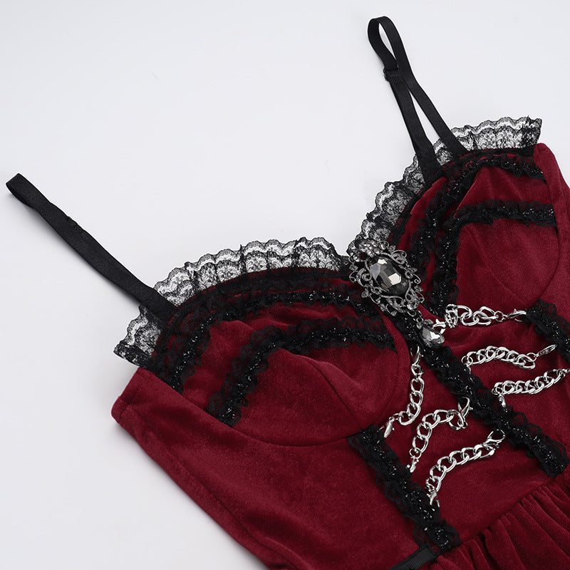 Red Goth Dress - Bright Velvet