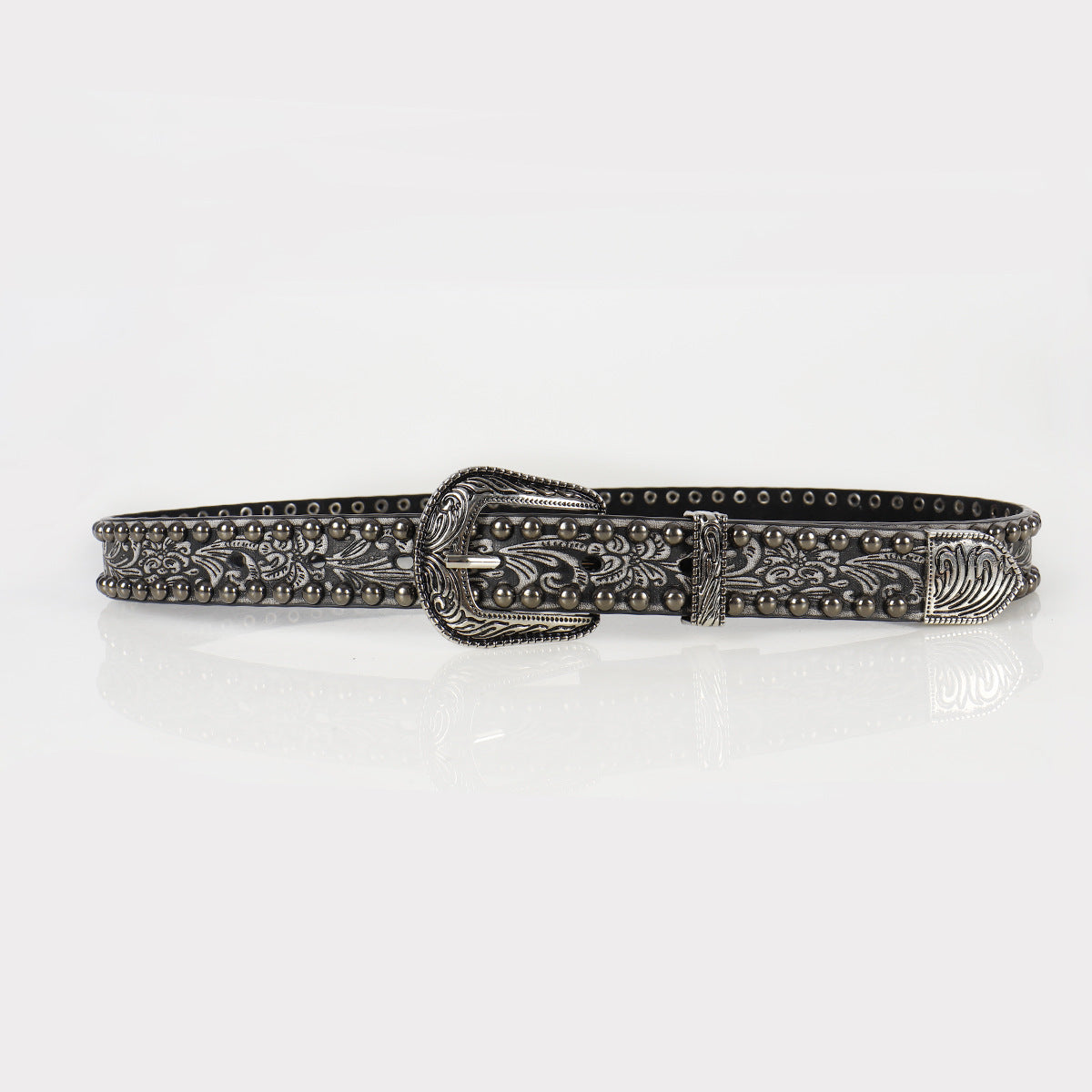 vintage Goth Retro Silver Buckle Belt Embossed with Studs
