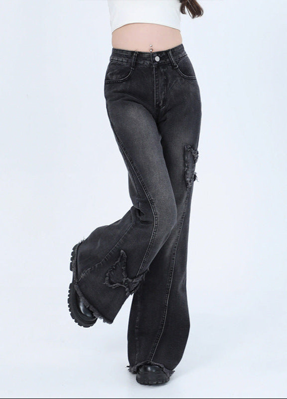 washed out Y2K Alternative Jeans Butterfly Design