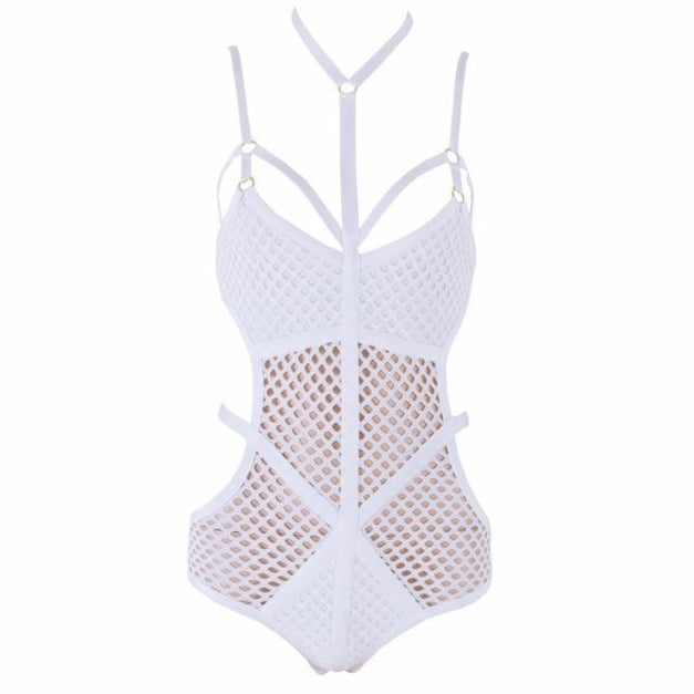 black Bondage Mesh Bathing Suit for Women