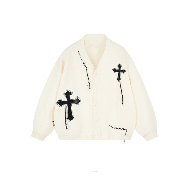 white Gothic Oversized Cross Cardigan Black