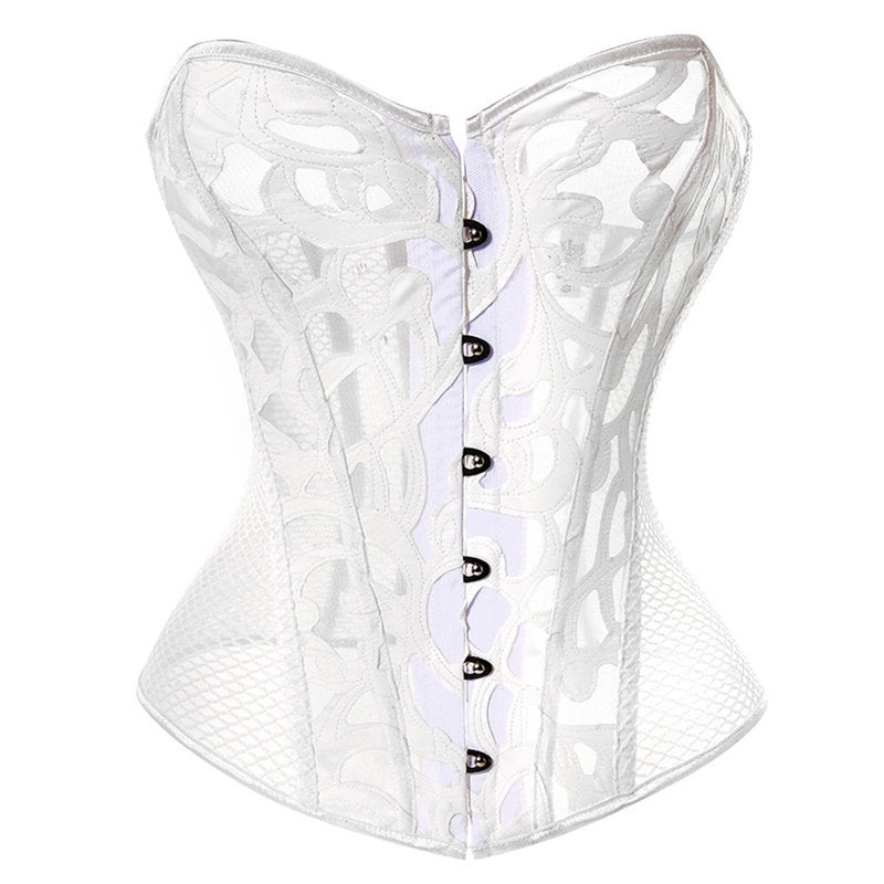 white Sheer Corset Overbust Transparent Mesh