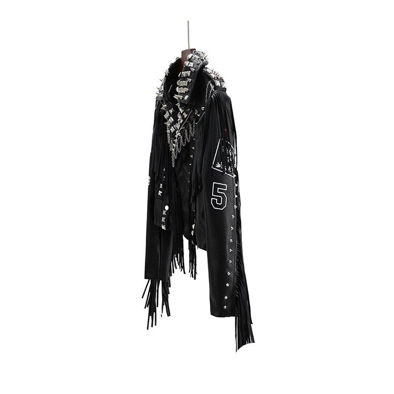 Black Leather Punk Goth Jacket fringes
